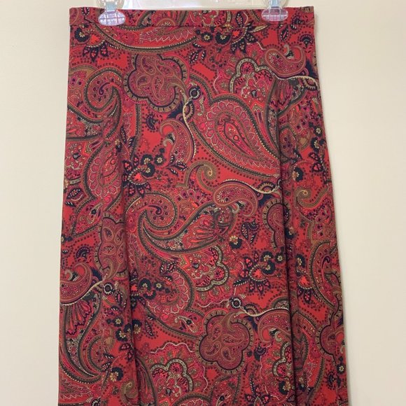 Retro Paisley A-Line Skirt in Burnt Orange/Red Size 12 - Picture 1 of 8